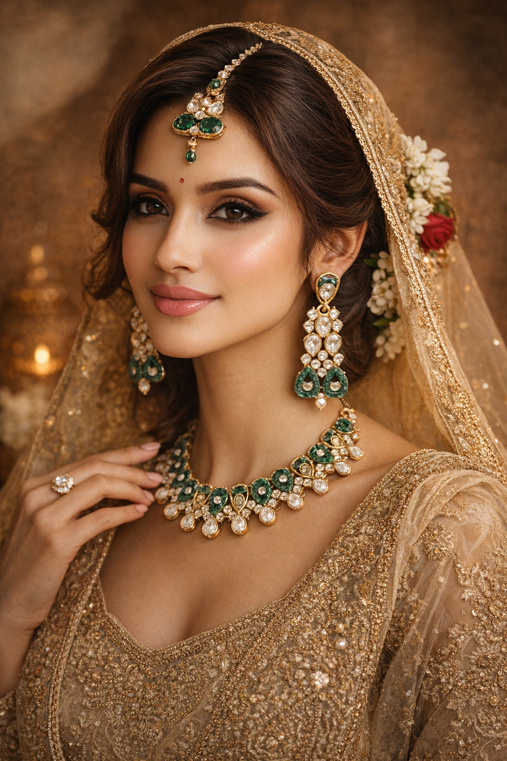 Royal Green Kundan Necklace Set