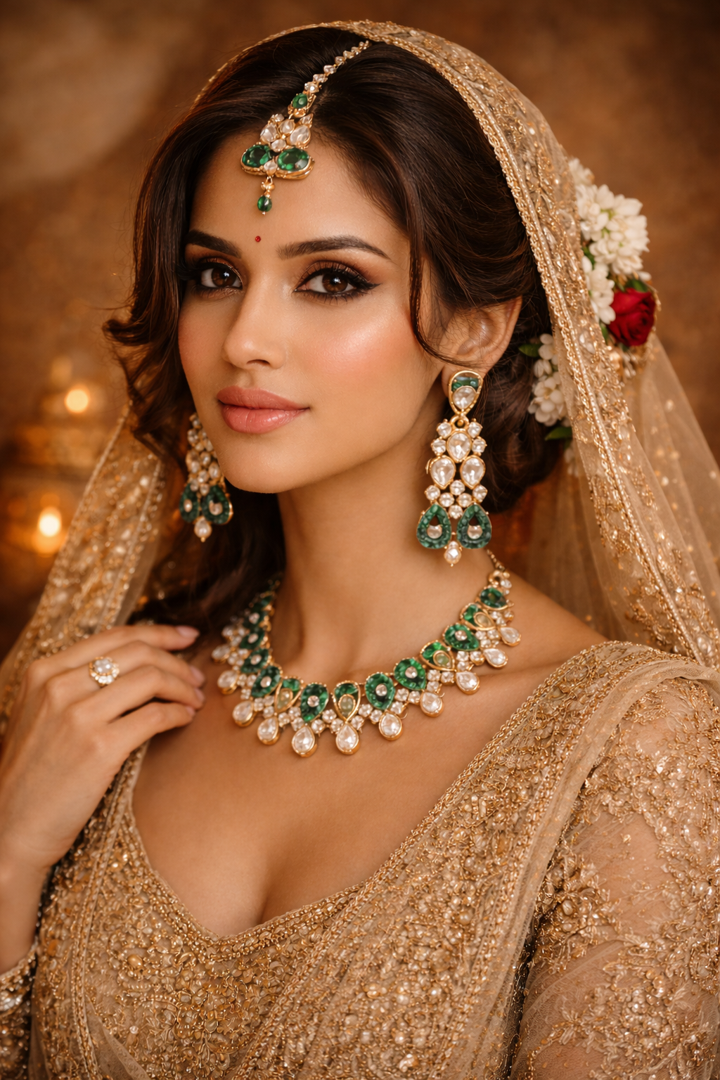 Royal Green Kundan Necklace Set