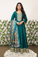 Women's Teal Green Anarkali Suit with Heavy Gold Embroidery &amp; Multi-Color Designer Dupatta | 3-Piece Festive Set