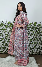 Peach &amp; Blue Floral Print Anarkali Suit Set