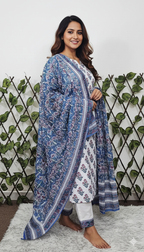 Women's Cotton Printed Kurta, Pant, and Dupatta Set | 3-Piece Ethnic Wear
