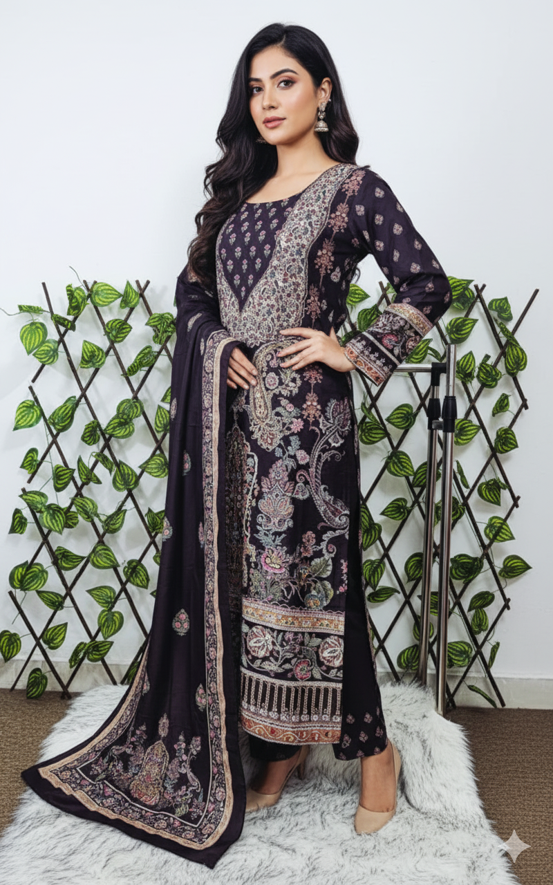 Women's 3-Piece Black Paisley Printed Kurta Suit Set with Dupatta &amp; Trousers | Traditional Indian Ethnic Wear
