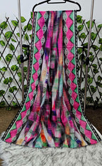 Black Floral Tunic with Vibrant Ikat-Border Scarf Set