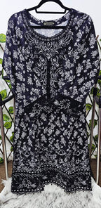 Black Floral Tunic with Vibrant Ikat-Border Scarf Set
