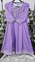 Women's Lilac Printed Kurta with Mirror Work and Border Dupatta | 3-Piece Festive Set