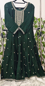Women's Emerald Green Embroidered Anarkali Kurta Suit Set with Dupatta &amp; Trousers | Festive Indian Ethnic Wear Dress