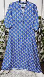 Women's 3-Piece Royal Blue Printed Kurta Suit Set with Dupatta &amp; Trousers | Casual Indian Block Print Ethnic Wear