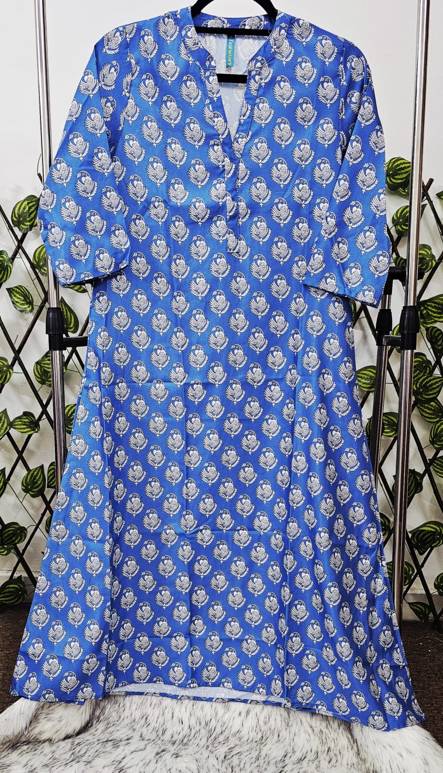 Women's 3-Piece Royal Blue Printed Kurta Suit Set with Dupatta &amp; Trousers | Casual Indian Block Print Ethnic Wear