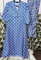 Women's 3-Piece Royal Blue Printed Kurta Suit Set with Dupatta &amp; Trousers | Casual Indian Block Print Ethnic Wear