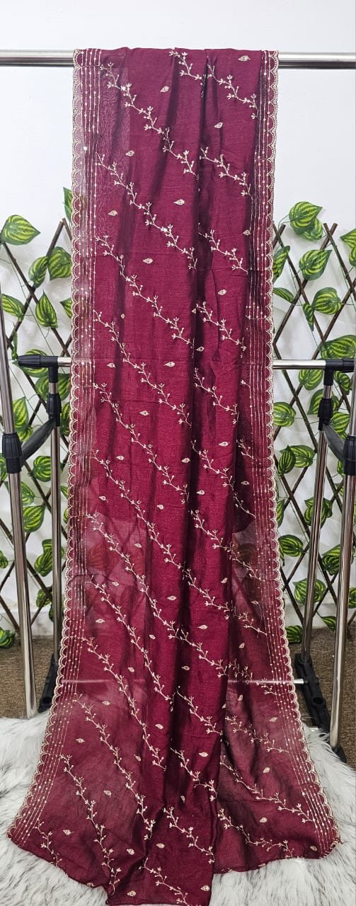 Women's Wine Embroidered Kurta with Trousers & Designer Dupatta | Ready-to-Wear Festive Suit Set