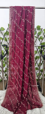 Women's Wine Embroidered Kurta with Trousers & Designer Dupatta | Ready-to-Wear Festive Suit Set