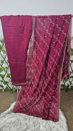 Women's Wine Embroidered Kurta with Trousers & Designer Dupatta | Ready-to-Wear Festive Suit Set