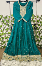 Women's Teal Green Anarkali Suit with Heavy Gold Embroidery &amp; Multi-Color Designer Dupatta | 3-Piece Festive Set