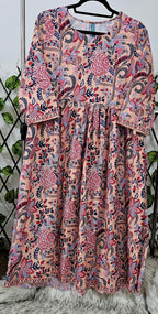 Peach &amp; Blue Floral Print Anarkali Suit Set