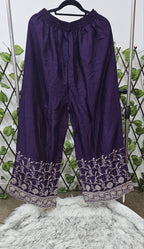 Women's Purple Silk Blend Kurta Set with Gold Zari Embroidery | 3-Piece Festive Palazzo Suit