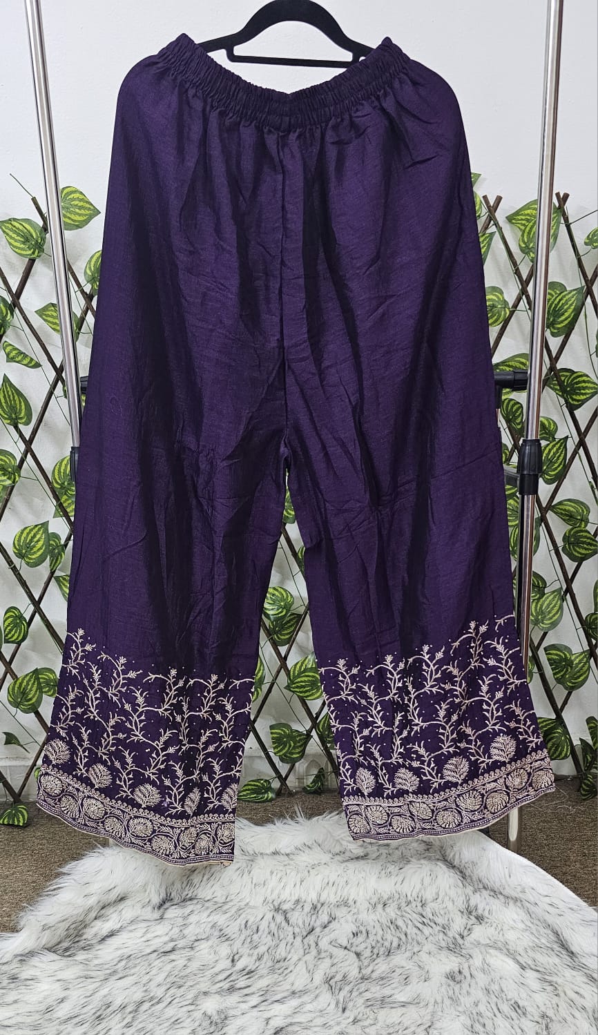 Women's Purple Silk Blend Kurta Set with Gold Zari Embroidery | 3-Piece Festive Palazzo Suit