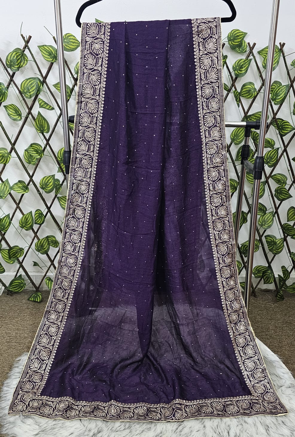 Women's Purple Silk Blend Kurta Set with Gold Zari Embroidery | 3-Piece Festive Palazzo Suit