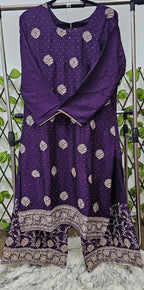 Women's Purple Silk Blend Kurta Set with Gold Zari Embroidery | 3-Piece Festive Palazzo Suit