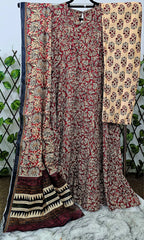 Rustic Red &amp; Beige Floral Anarkali Suit Set