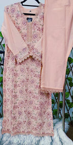 Women's Peach Floral Embroidered Cotton Kurta with Pants and Dupatta Set | Ready to Wear Ethnic Suit Product Description: