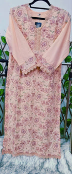 Women's Peach Floral Embroidered Cotton Kurta with Pants and Dupatta Set | Ready to Wear Ethnic Suit Product Description:
