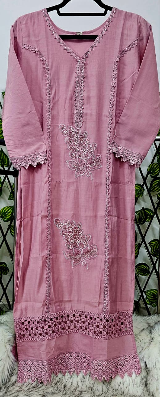 Women's Dusty Pink Embroidered & Cutwork Kurta Set with Dupatta | 3-Piece Festive Cotton Suit Product Description:
