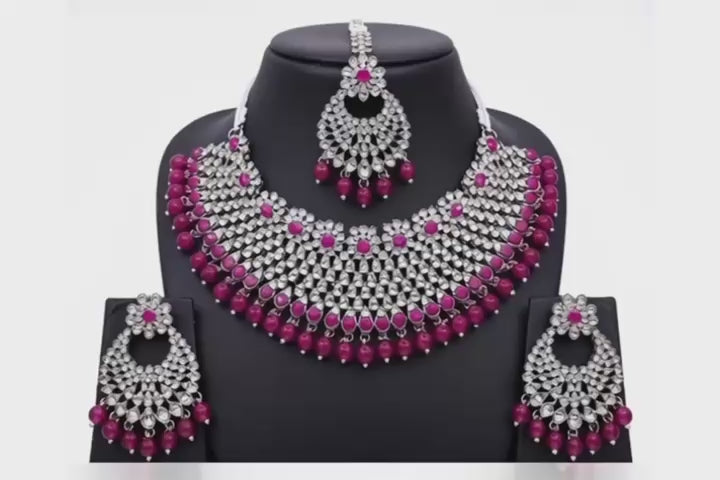 Albi Collection Royal Magenta Kundan Necklace Set with Earrings – Bridal & Party Wear Jewelry
