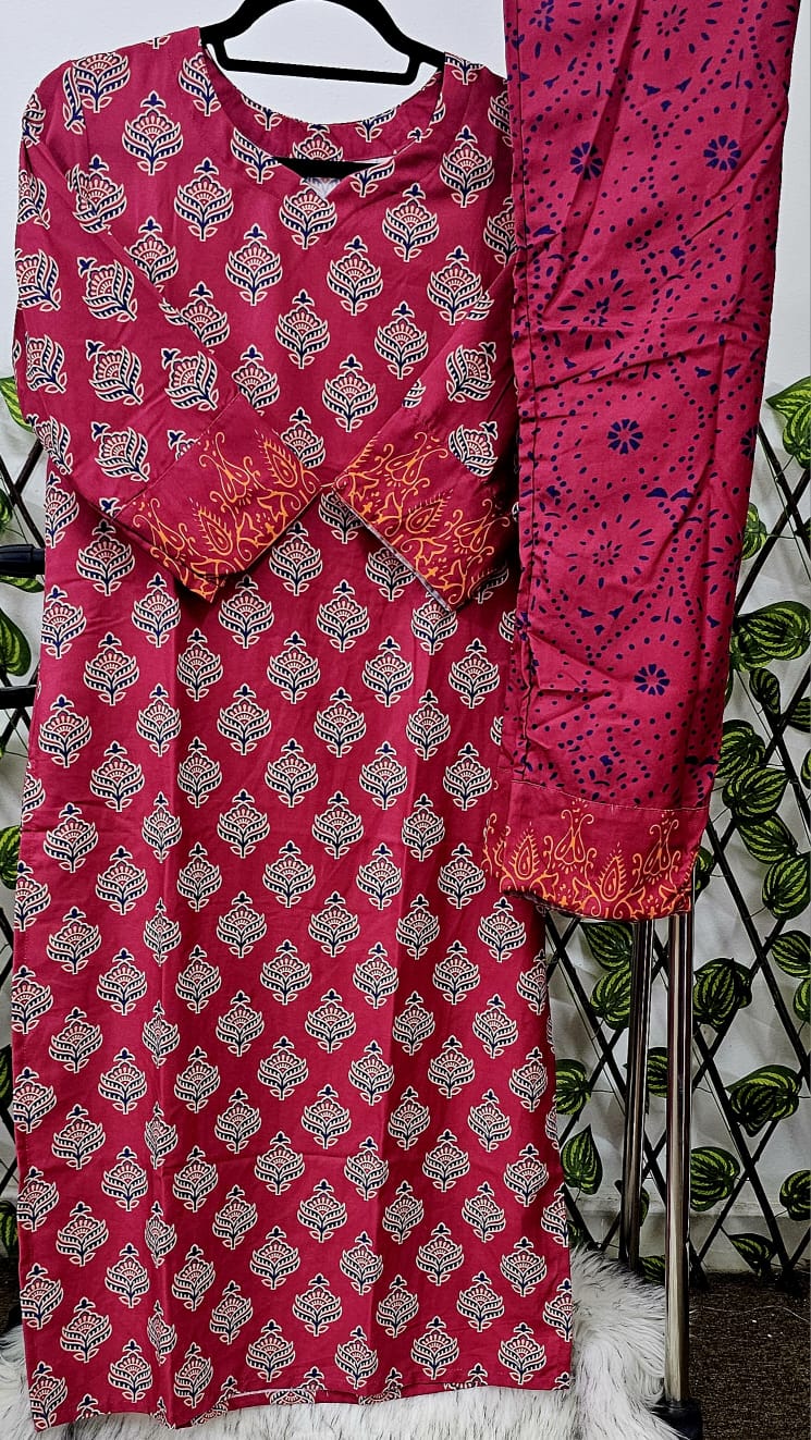 Women's Cotton Block Print Kurta with Pants and Dupatta Set | 3-Piece Ethnic Wear Suit