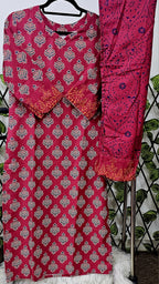 Women's Cotton Block Print Kurta with Pants and Dupatta Set | 3-Piece Ethnic Wear Suit