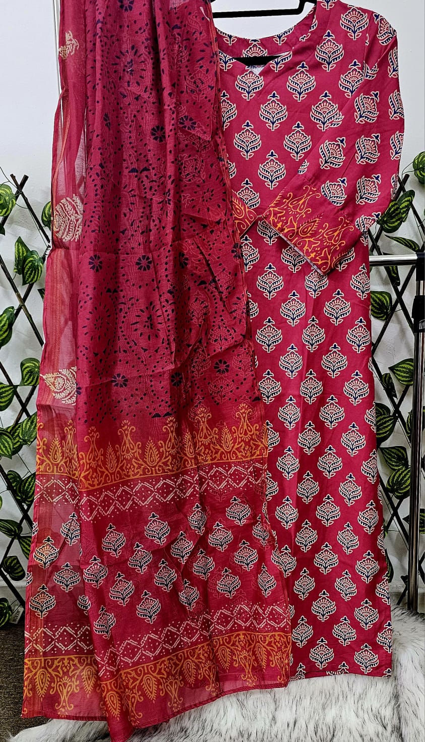 Women's Cotton Block Print Kurta with Pants and Dupatta Set | 3-Piece Ethnic Wear Suit
