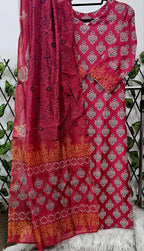 Women's Cotton Block Print Kurta with Pants and Dupatta Set | 3-Piece Ethnic Wear Suit