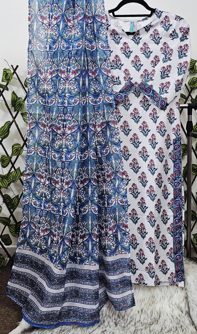 Women's Cotton Printed Kurta, Pant, and Dupatta Set | 3-Piece Ethnic Wear