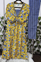 Mustard & Indigo Floral Print Cotton Kurta with Dupatta Set